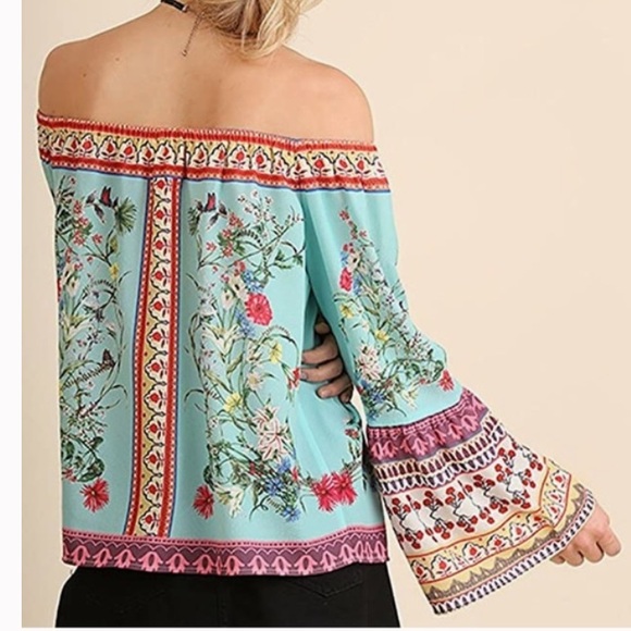 Umgee off shoulder floral peasant style boho boxy blouse XL Tassels - Picture 2 of 9